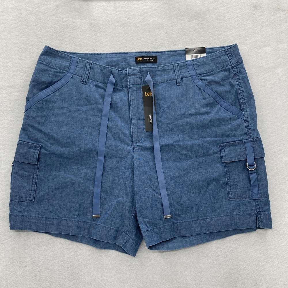 Lee Shorts Womens 18 Cargo Regular Fit Mid Rise Chambray Drawstring Pockets NWT